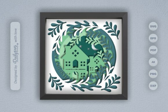 Christmas House Layered Papercut Shadow
