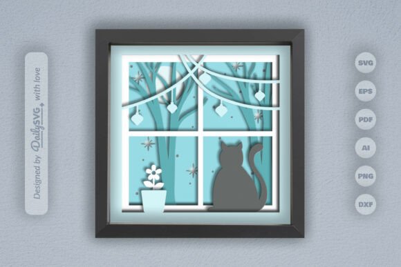 Christmas Night and Cat on Windows Layer: A Festive Digital Craft Project