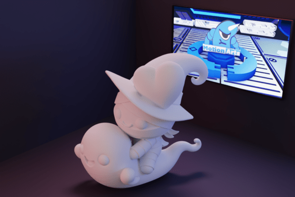 Little Witch on a Flying Ghost: A Unique 3D Model for Creators and Collectors