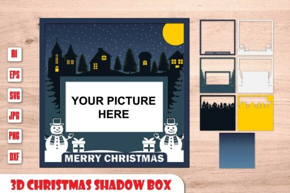 Merry Christmas Photo Frame Layered Winter Shadow Box