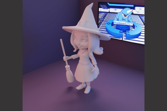 Witch with Broom and Hat 3D Model